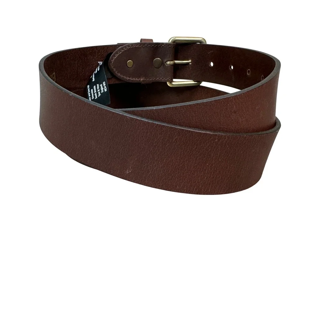 NWT Barbour Mens Brown Leather Belt Large MAC0351OL51 Brass Buckle New